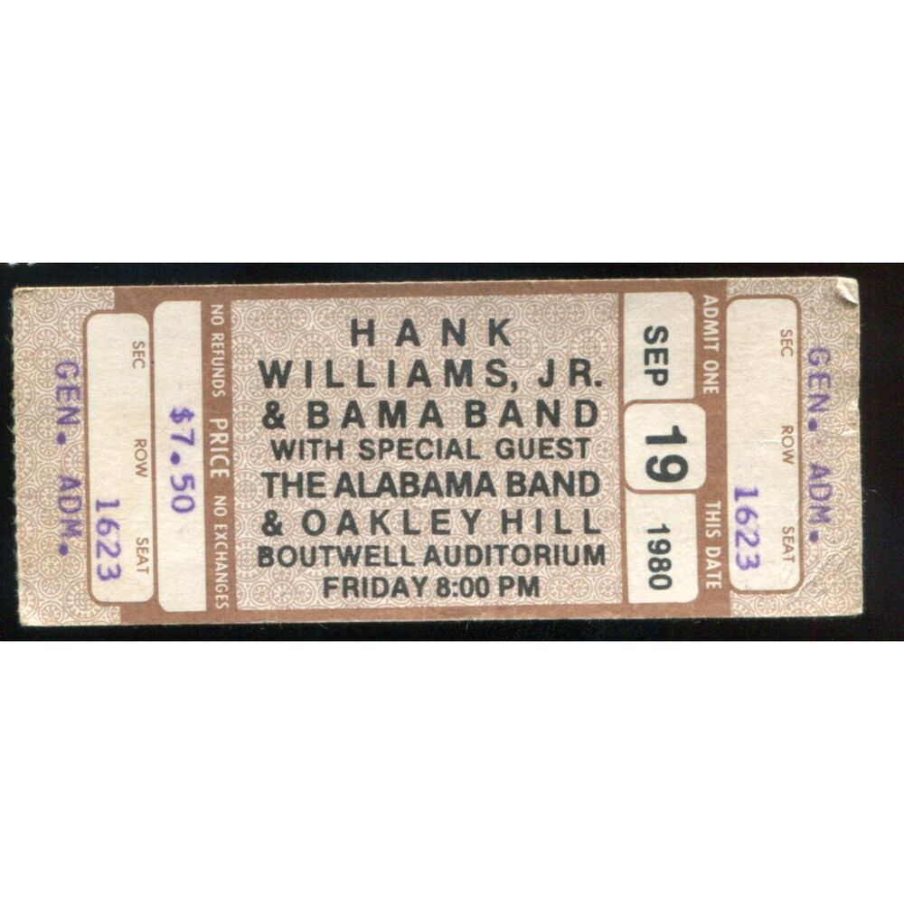 Vintage 1980 Hank Williams Jr Alabama Full Concert Ticket Stub Birmingham AL